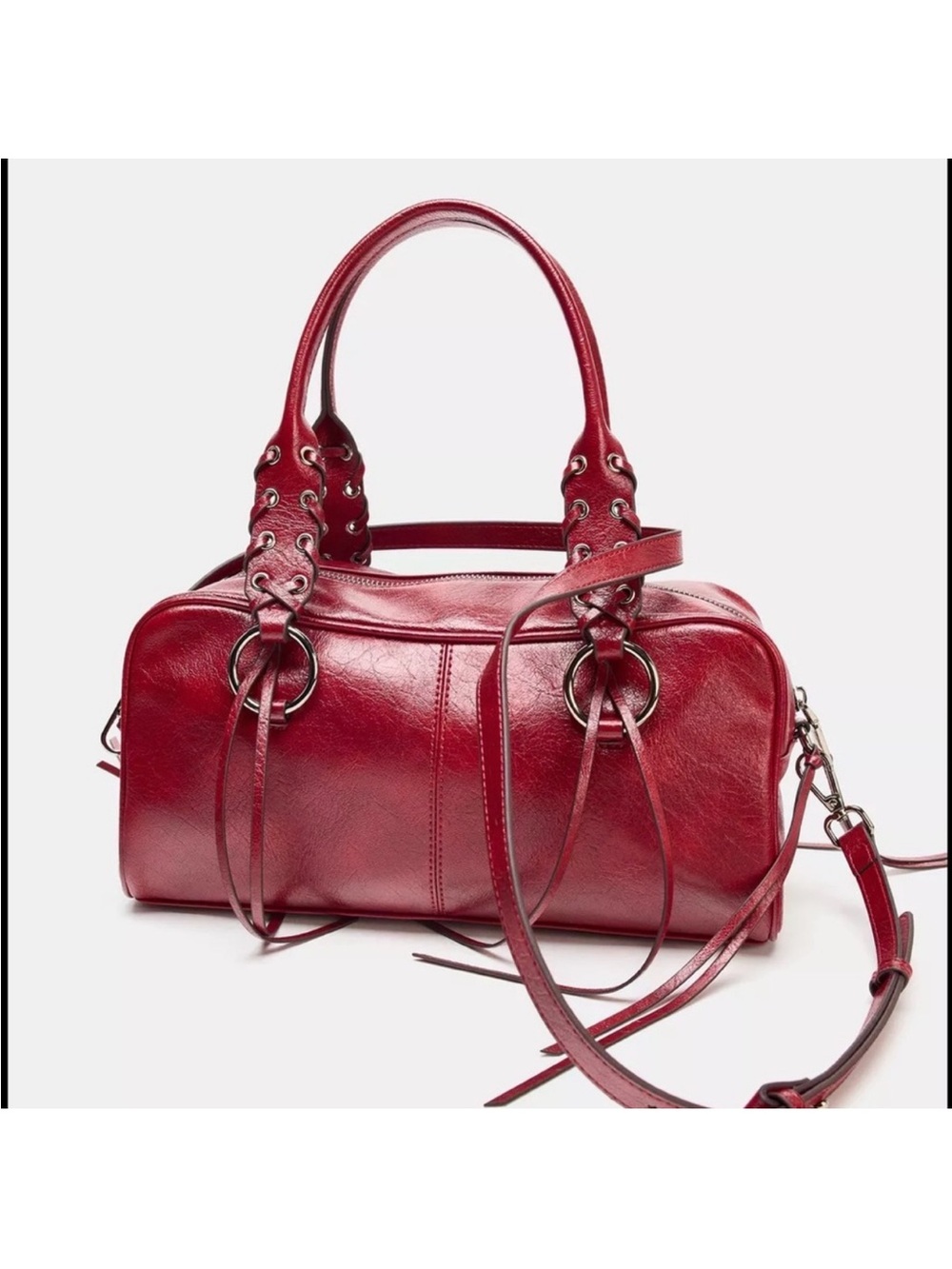 Zara Red Leather Backpack with Eyelet Strap Detail